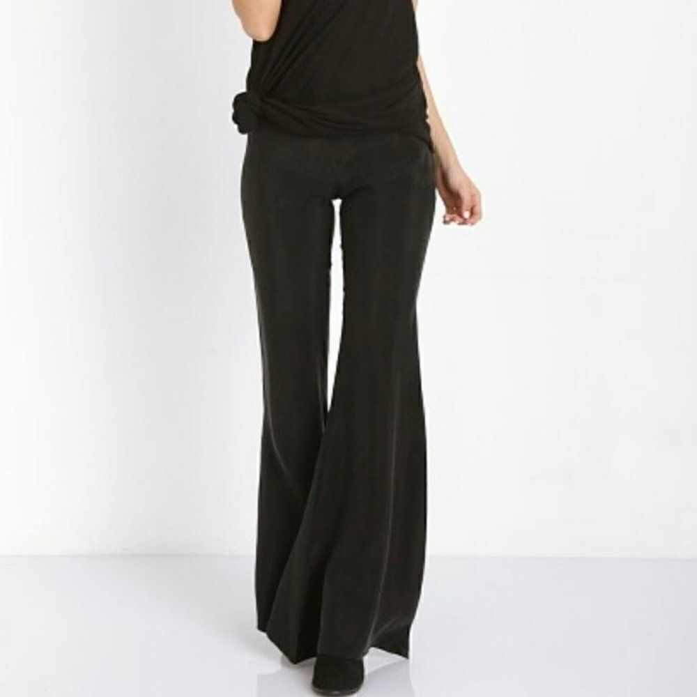 Flynn‎ Skye Patty Flare Pants 100% Cupro Black Soft Elastic Waist Women Size 3